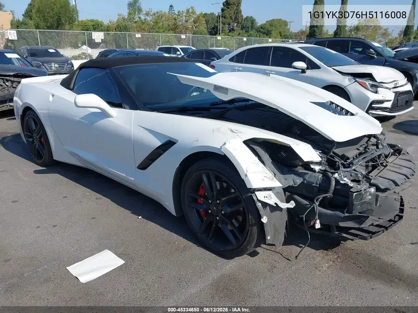 2017 Chevrolet Corvette Stingray Z51 VIN: 1G1YK3D76H5116008 Lot: 45334650