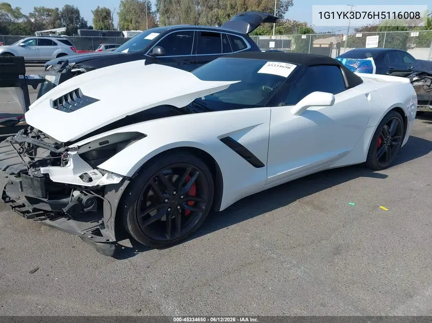 2017 Chevrolet Corvette Stingray Z51 VIN: 1G1YK3D76H5116008 Lot: 45334650
