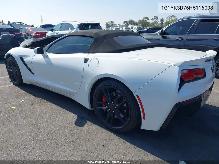 2017 Chevrolet Corvette Stingray Z51 VIN: 1G1YK3D76H5116008 Lot: 45334650