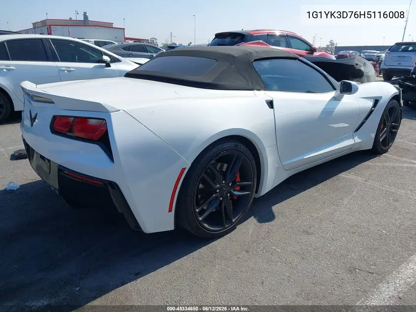 2017 Chevrolet Corvette Stingray Z51 VIN: 1G1YK3D76H5116008 Lot: 45334650