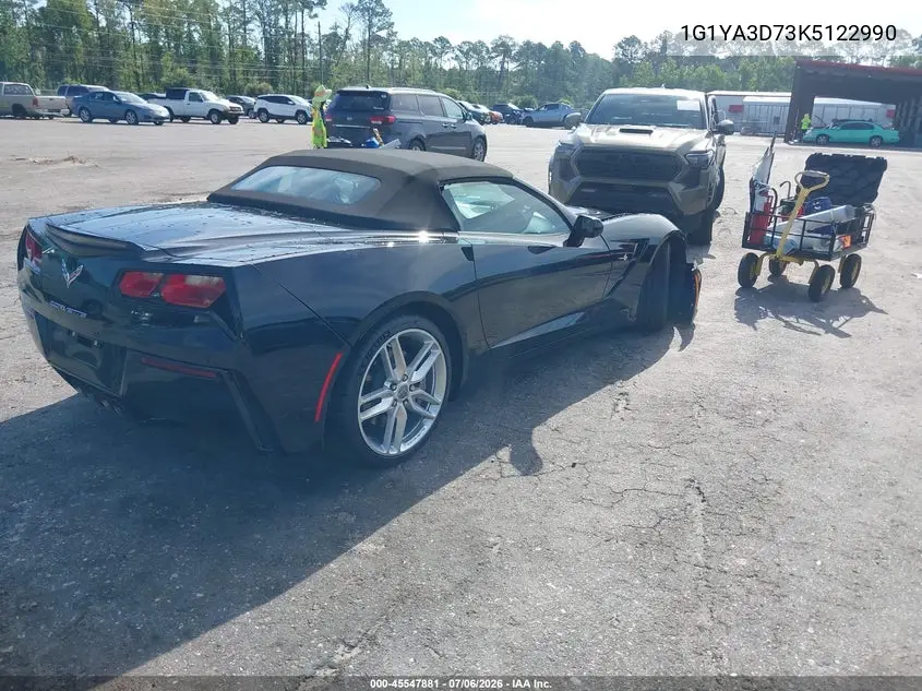 2019 Chevrolet Corvette Stingray VIN: 1G1YA3D73K5122990 Lot: 45547881