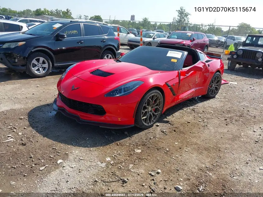 2019 Chevrolet Corvette Stingray VIN: 1G1YD2D70K5115674 Lot: 45589563