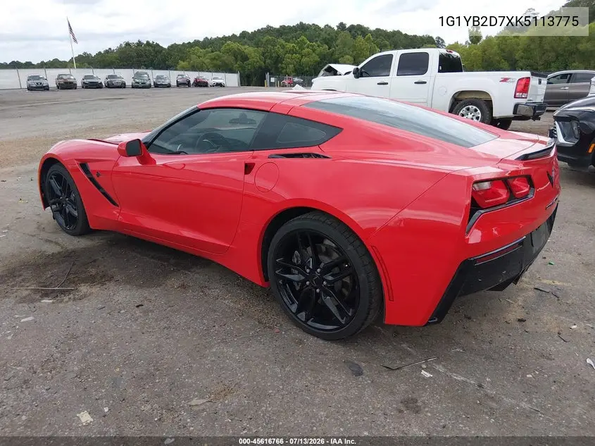 2019 Chevrolet Corvette Stingray VIN: 1G1YB2D7XK5113775 Lot: 45616766