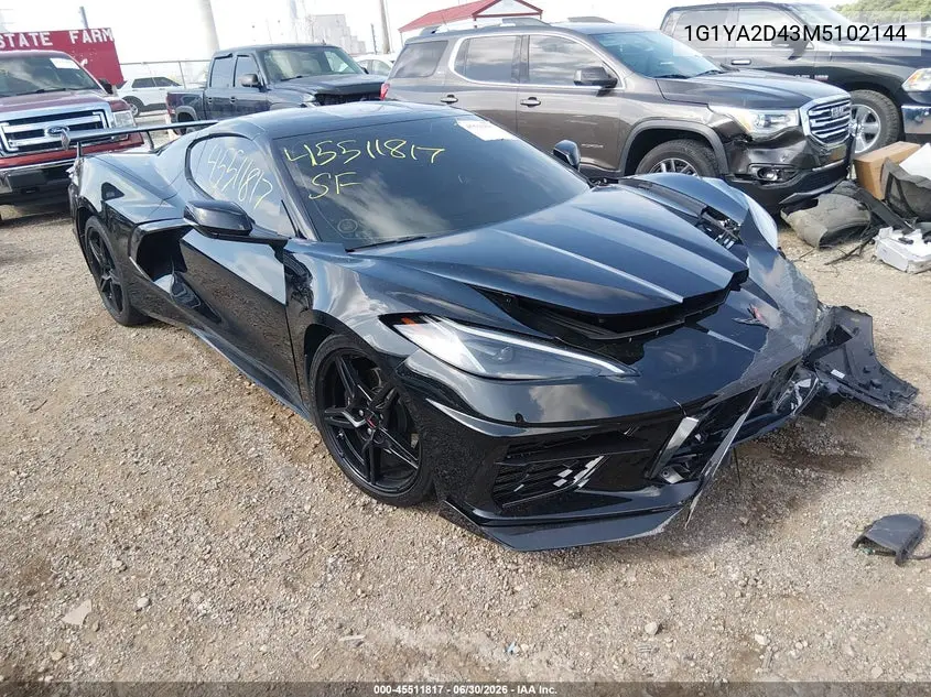 2021 Chevrolet Corvette Stingray Rwd 1Lt VIN: 1G1YA2D43M5102144 Lot: 45511817