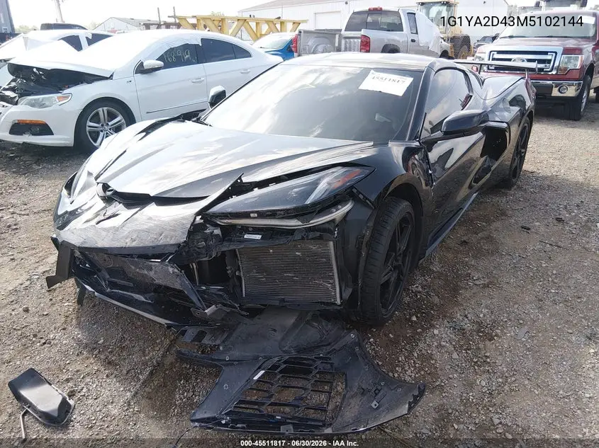 2021 Chevrolet Corvette Stingray Rwd 1Lt VIN: 1G1YA2D43M5102144 Lot: 45511817