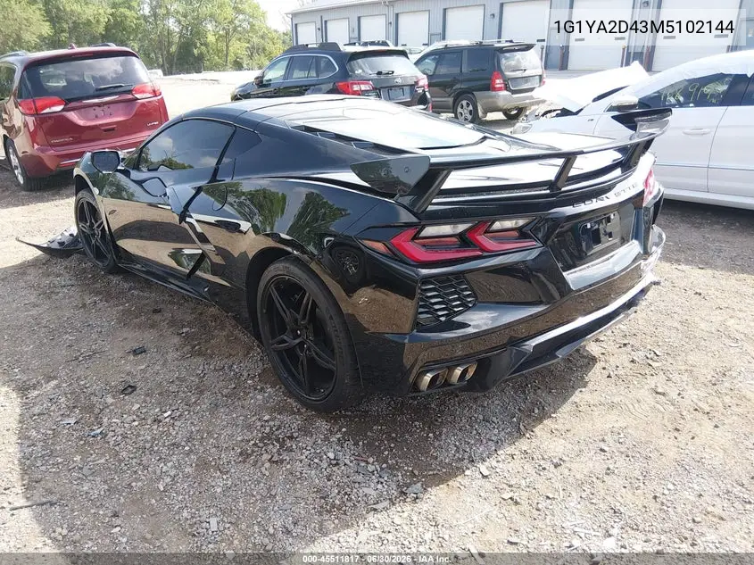 2021 Chevrolet Corvette Stingray Rwd 1Lt VIN: 1G1YA2D43M5102144 Lot: 45511817