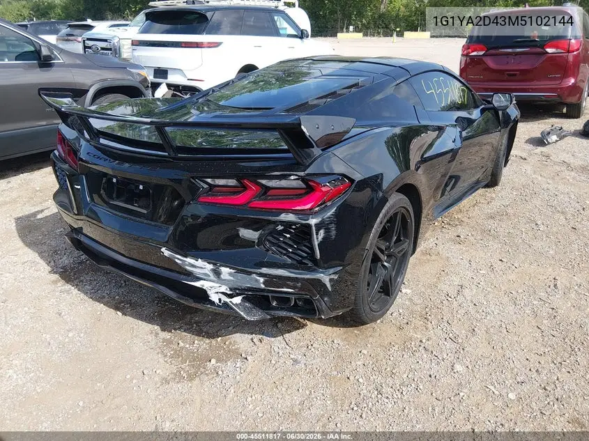 2021 Chevrolet Corvette Stingray Rwd 1Lt VIN: 1G1YA2D43M5102144 Lot: 45511817