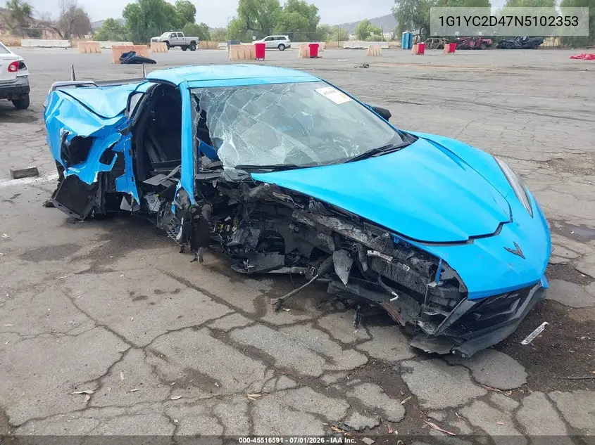 2022 Chevrolet Corvette Stingray Rwd 3Lt VIN: 1G1YC2D47N5102353 Lot: 45516591