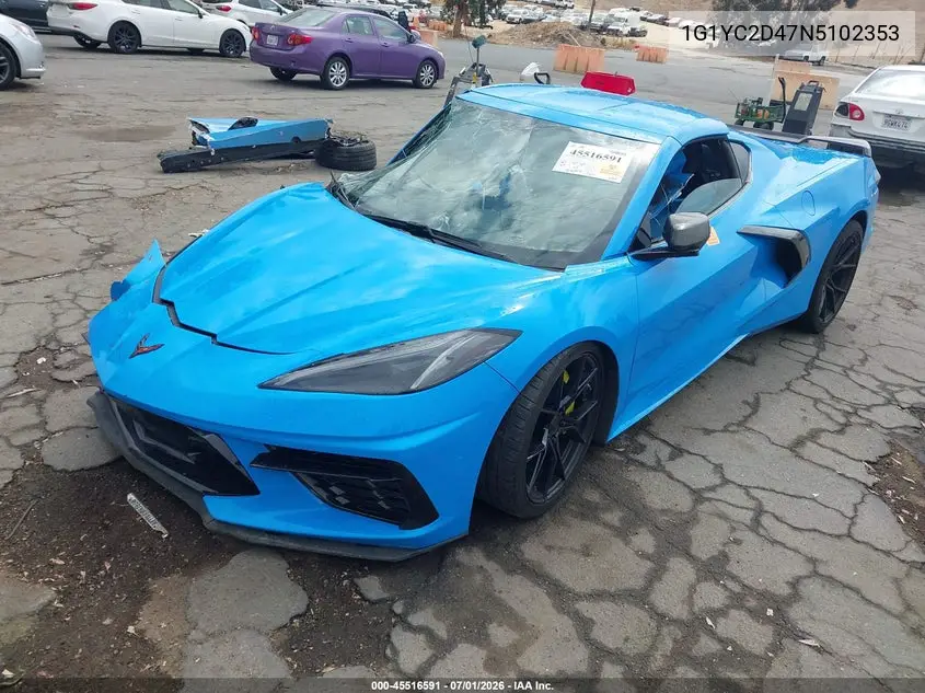 2022 Chevrolet Corvette Stingray Rwd 3Lt VIN: 1G1YC2D47N5102353 Lot: 45516591