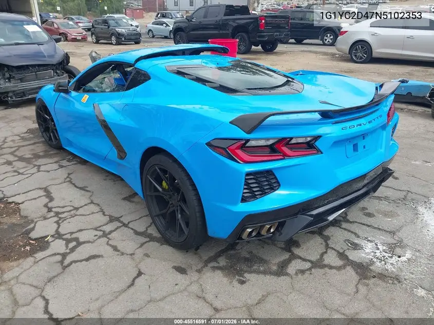 2022 Chevrolet Corvette Stingray Rwd 3Lt VIN: 1G1YC2D47N5102353 Lot: 45516591