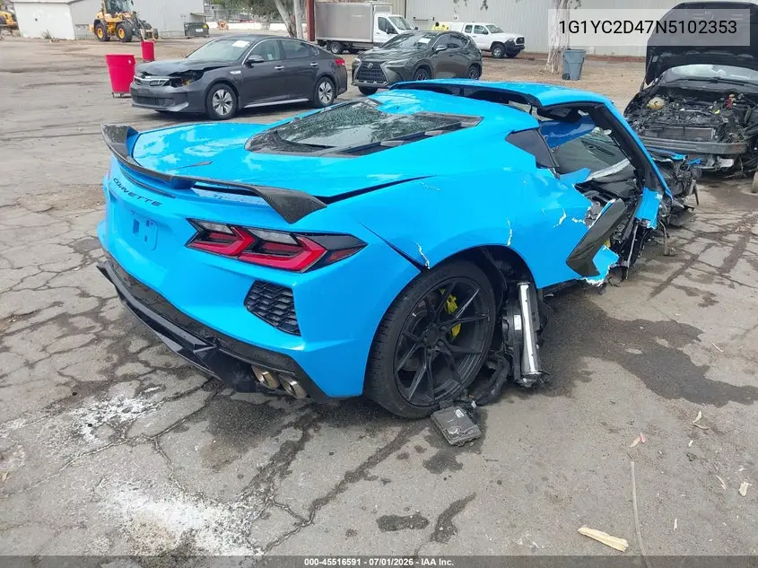 2022 Chevrolet Corvette Stingray Rwd 3Lt VIN: 1G1YC2D47N5102353 Lot: 45516591