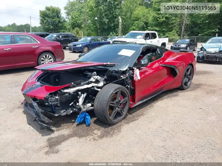 2022 Chevrolet Corvette Stingray Rwd 3Lt VIN: 1G1YC3D40N5119565 Lot: 45540280