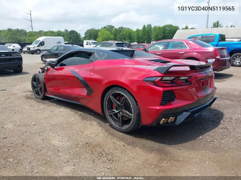 2022 Chevrolet Corvette Stingray Rwd 3Lt VIN: 1G1YC3D40N5119565 Lot: 45540280