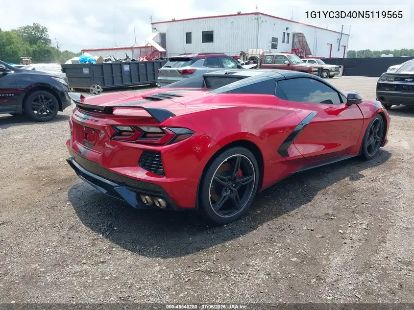 2022 Chevrolet Corvette Stingray Rwd 3Lt VIN: 1G1YC3D40N5119565 Lot: 45540280