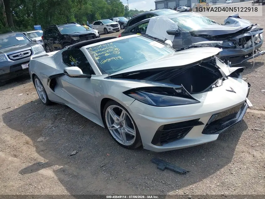 2022 Chevrolet Corvette Stingray Rwd 1Lt VIN: 1G1YA2D40N5122918 Lot: 45549114