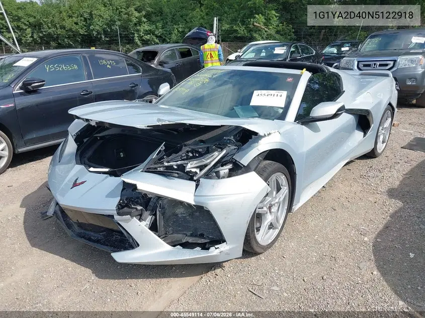 2022 Chevrolet Corvette Stingray Rwd 1Lt VIN: 1G1YA2D40N5122918 Lot: 45549114