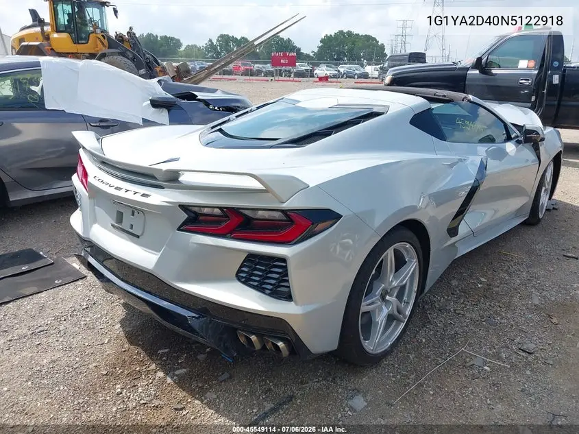 2022 Chevrolet Corvette Stingray Rwd 1Lt VIN: 1G1YA2D40N5122918 Lot: 45549114