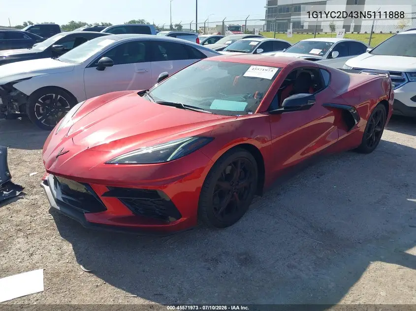 2022 Chevrolet Corvette Stingray Rwd 3Lt VIN: 1G1YC2D43N5111888 Lot: 45571973