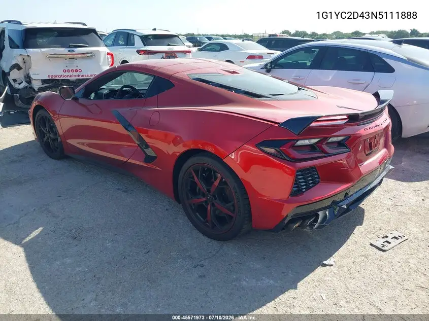 2022 Chevrolet Corvette Stingray Rwd 3Lt VIN: 1G1YC2D43N5111888 Lot: 45571973