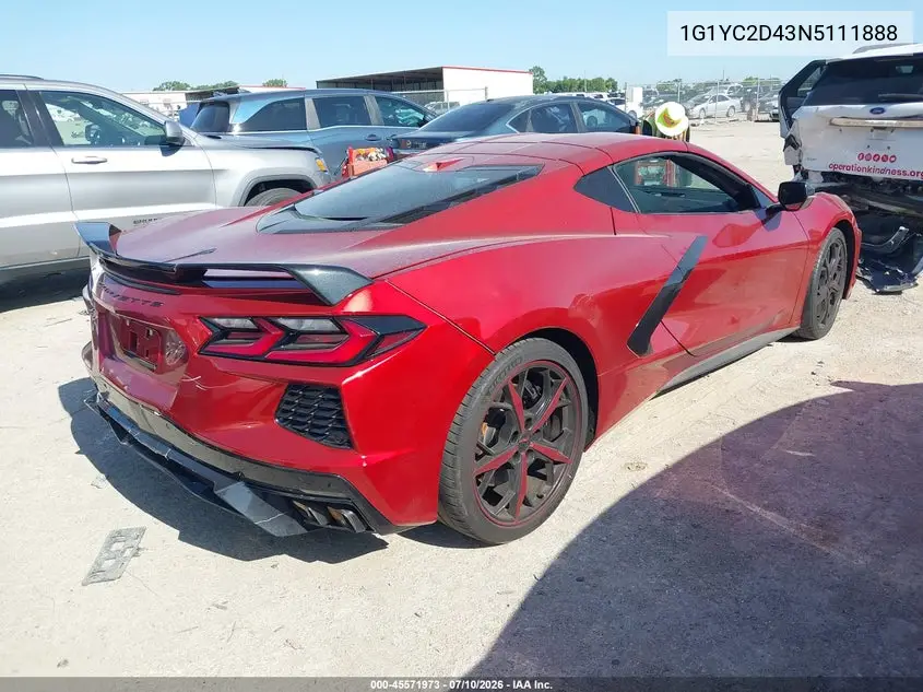 2022 Chevrolet Corvette Stingray Rwd 3Lt VIN: 1G1YC2D43N5111888 Lot: 45571973