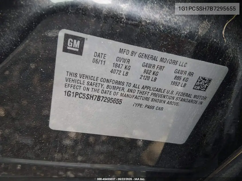 1G1PC5SH7B7295655 2011 Chevrolet Cruze Ls