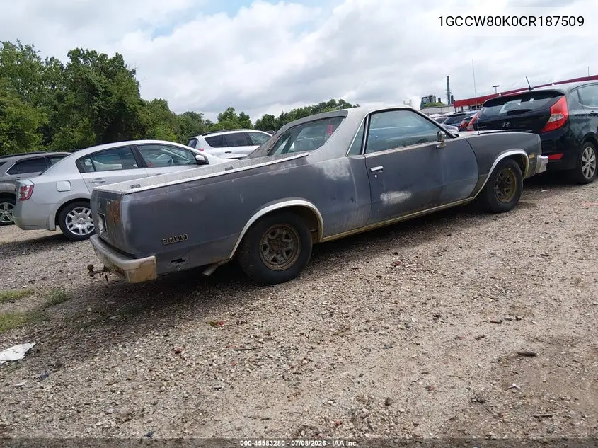 1982 Chevrolet El Camino VIN: 1GCCW80K0CR187509 Lot: 45583280