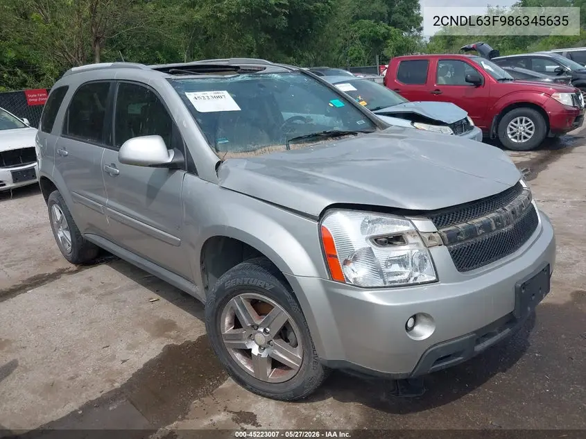 2008 Chevrolet Equinox Lt VIN: 2CNDL63F986345635 Lot: 45223007