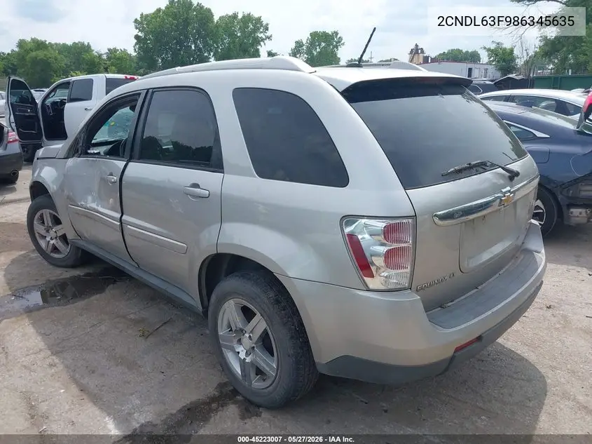2008 Chevrolet Equinox Lt VIN: 2CNDL63F986345635 Lot: 45223007