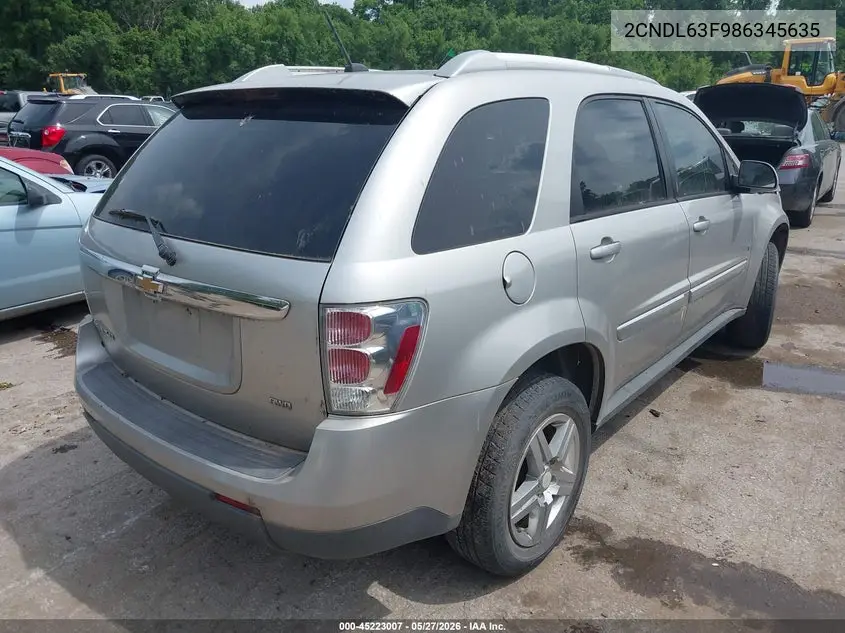 2008 Chevrolet Equinox Lt VIN: 2CNDL63F986345635 Lot: 45223007