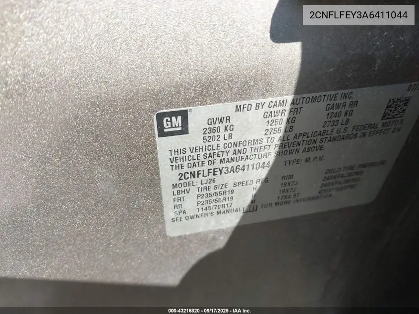 2CNFLFEY3A6411044 2010 Chevrolet Equinox Ltz