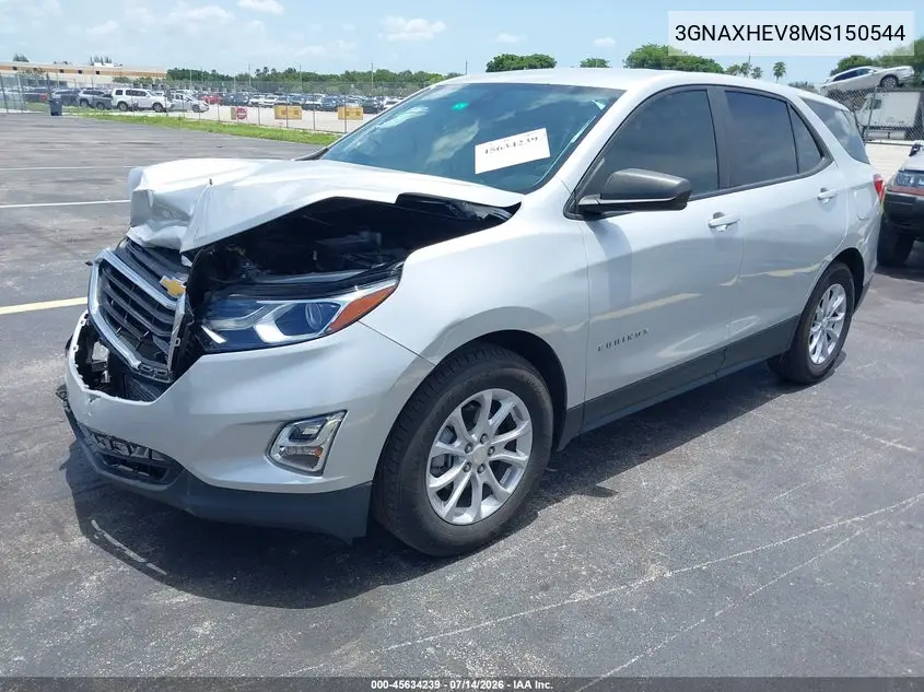 2021 Chevrolet Equinox Fwd Ls VIN: 3GNAXHEV8MS150544 Lot: 45634239