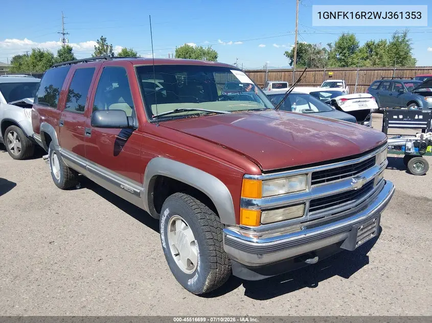 1998 Chevrolet Suburban 1500 VIN: 1GNFK16R2WJ361353 Lot: 45516699