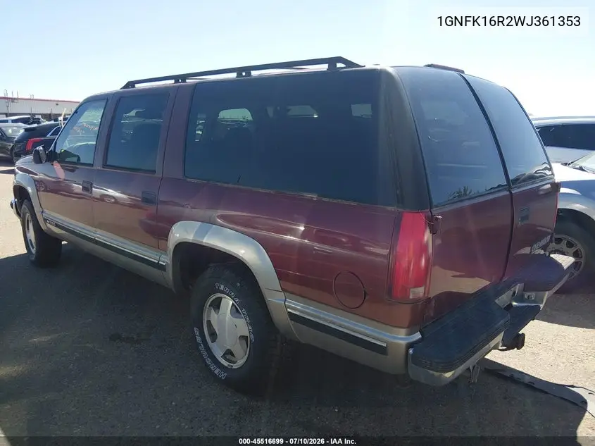 1998 Chevrolet Suburban 1500 VIN: 1GNFK16R2WJ361353 Lot: 45516699