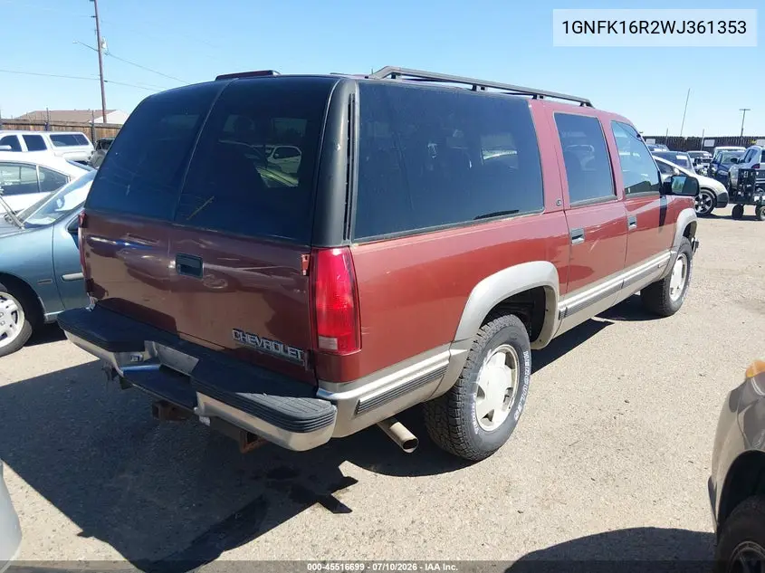 1998 Chevrolet Suburban 1500 VIN: 1GNFK16R2WJ361353 Lot: 45516699