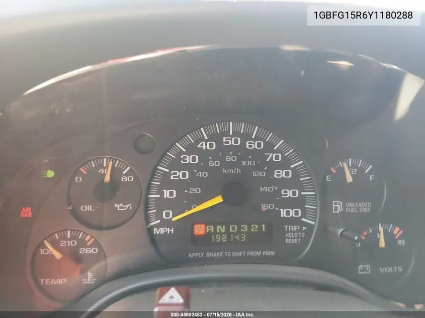 2000 Chevrolet Express Upfitter Pkg. VIN: 1GBFG15R6Y1180288 Lot: 45602483