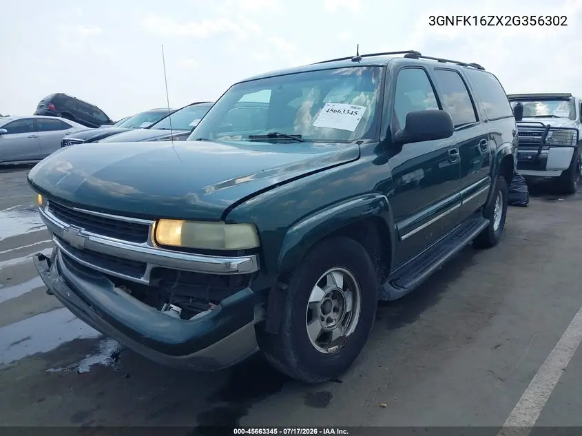 2002 Chevrolet Suburban 1500 Lt VIN: 3GNFK16ZX2G356302 Lot: 45663345