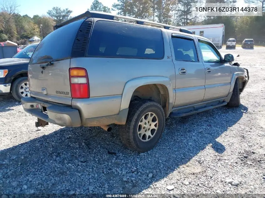 1GNFK16Z03R144378 2003 Chevrolet Suburban 1500 Z71