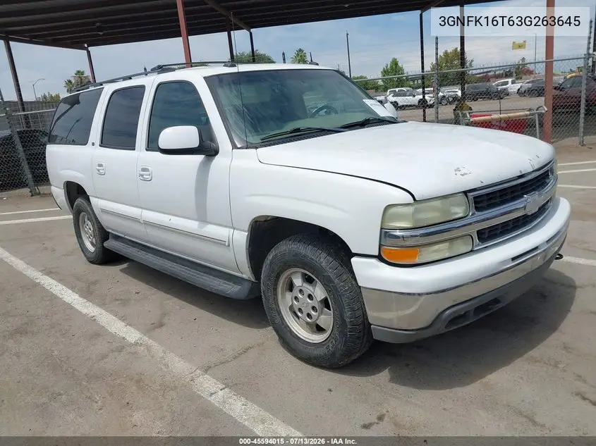 2003 Chevrolet Suburban 1500 Lt VIN: 3GNFK16T63G263645 Lot: 45594015