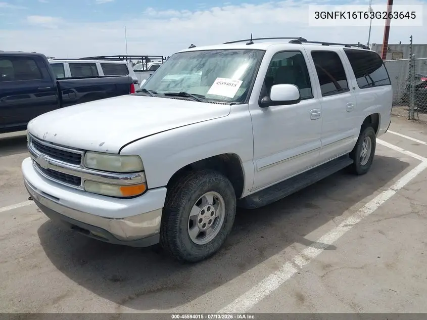 2003 Chevrolet Suburban 1500 Lt VIN: 3GNFK16T63G263645 Lot: 45594015