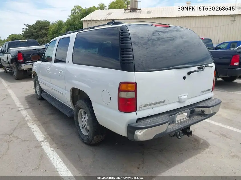 2003 Chevrolet Suburban 1500 Lt VIN: 3GNFK16T63G263645 Lot: 45594015