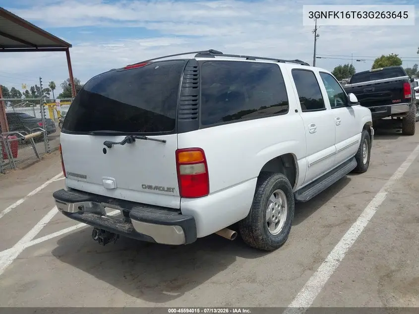 2003 Chevrolet Suburban 1500 Lt VIN: 3GNFK16T63G263645 Lot: 45594015