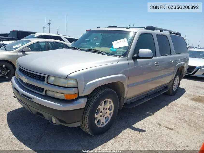 2005 Chevrolet Suburban 1500 Z71 VIN: 3GNFK16Z35G206892 Lot: 45599792