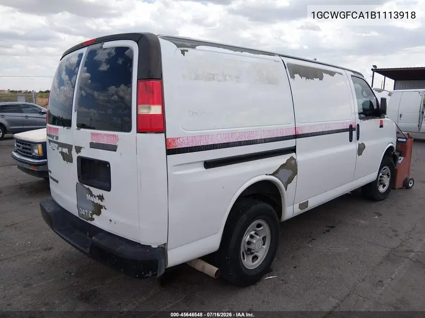 2011 Chevrolet Express 2500 Work Van VIN: 1GCWGFCA1B1113918 Lot: 45646548