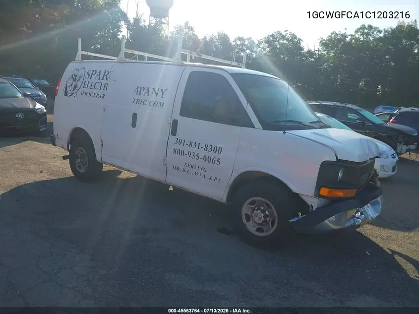 2012 Chevrolet Express 2500 Work Van VIN: 1GCWGFCA1C1203216 Lot: 45563764