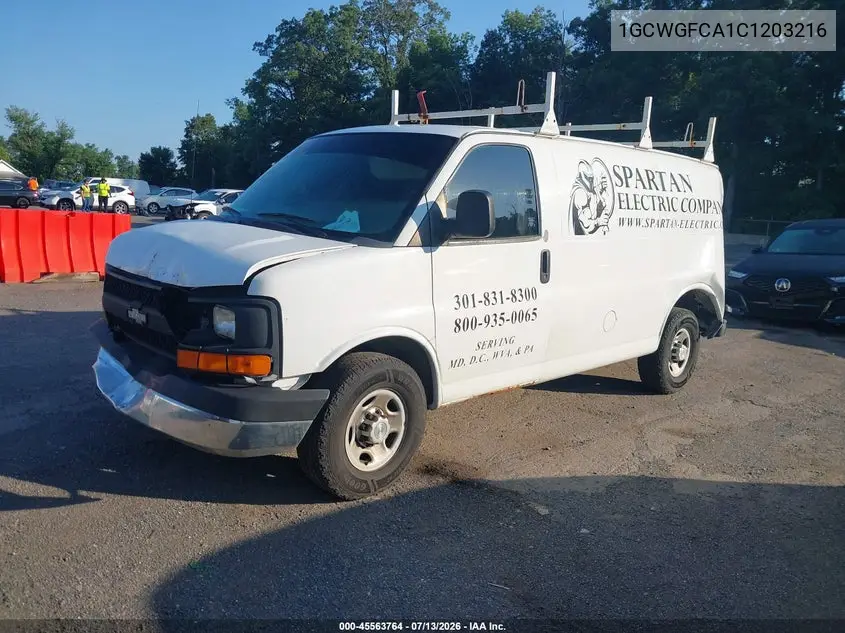 2012 Chevrolet Express 2500 Work Van VIN: 1GCWGFCA1C1203216 Lot: 45563764