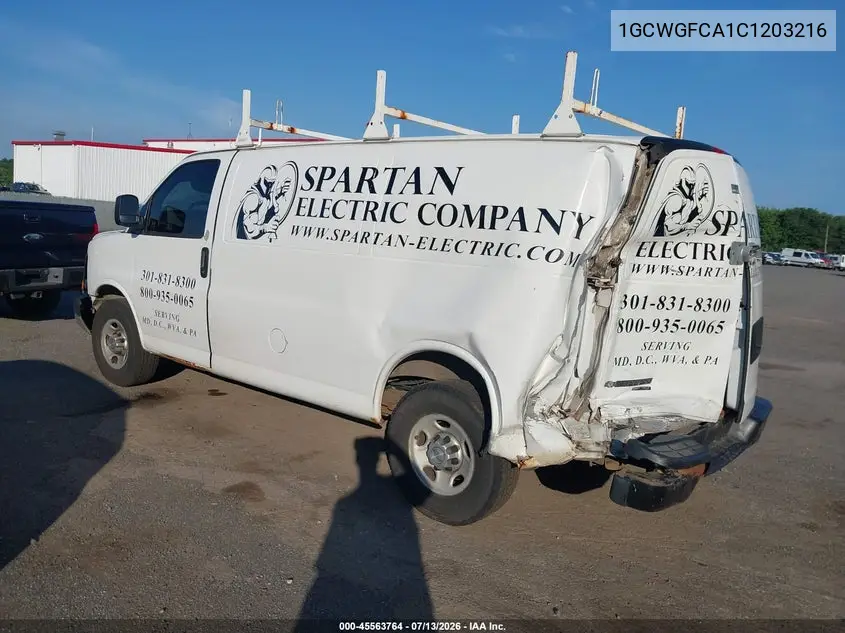 2012 Chevrolet Express 2500 Work Van VIN: 1GCWGFCA1C1203216 Lot: 45563764