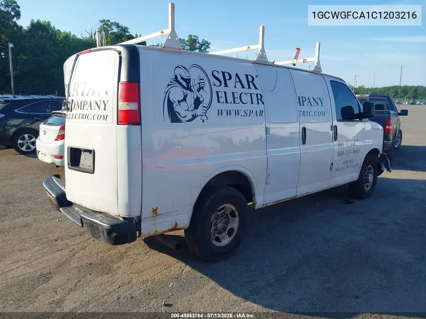 2012 Chevrolet Express 2500 Work Van VIN: 1GCWGFCA1C1203216 Lot: 45563764