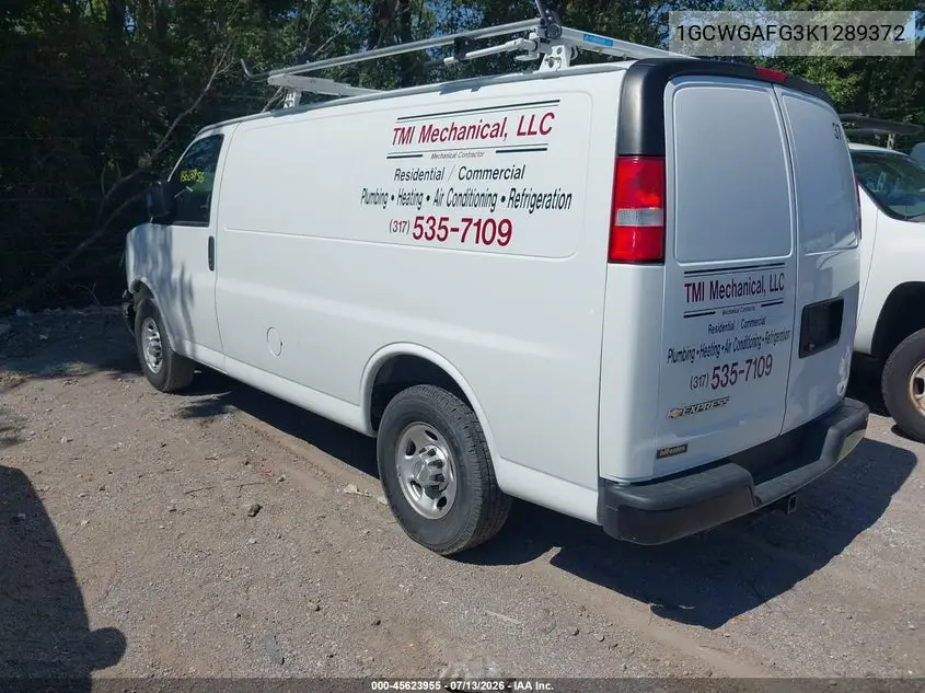 2019 Chevrolet Express 2500 Work Van VIN: 1GCWGAFG3K1289372 Lot: 45623955