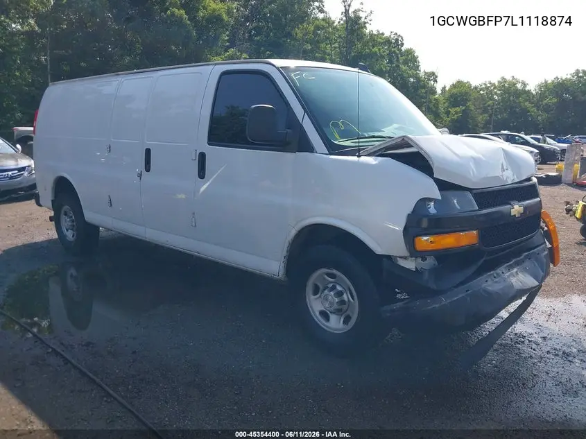 2020 Chevrolet Express Cargo Rwd 2500 Extended Wheelbase Wt VIN: 1GCWGBFP7L1118874 Lot: 45354400