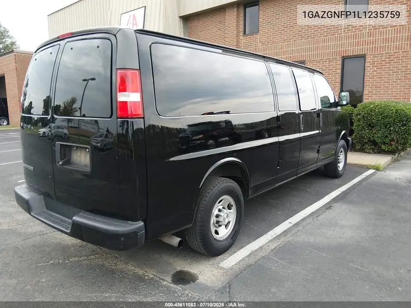 2020 Chevrolet Express Passenger Rwd 3500 Extended Wheelbase Ls VIN: 1GAZGNFP1L1235759 Lot: 45611083